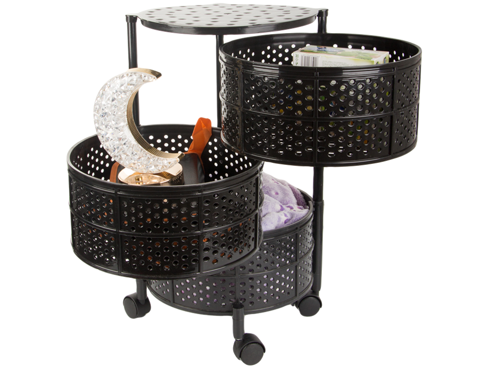 Virtuves plauktu skapis uz riteņiem, mobilais ratiņu galds, 3 līmeņu grozs