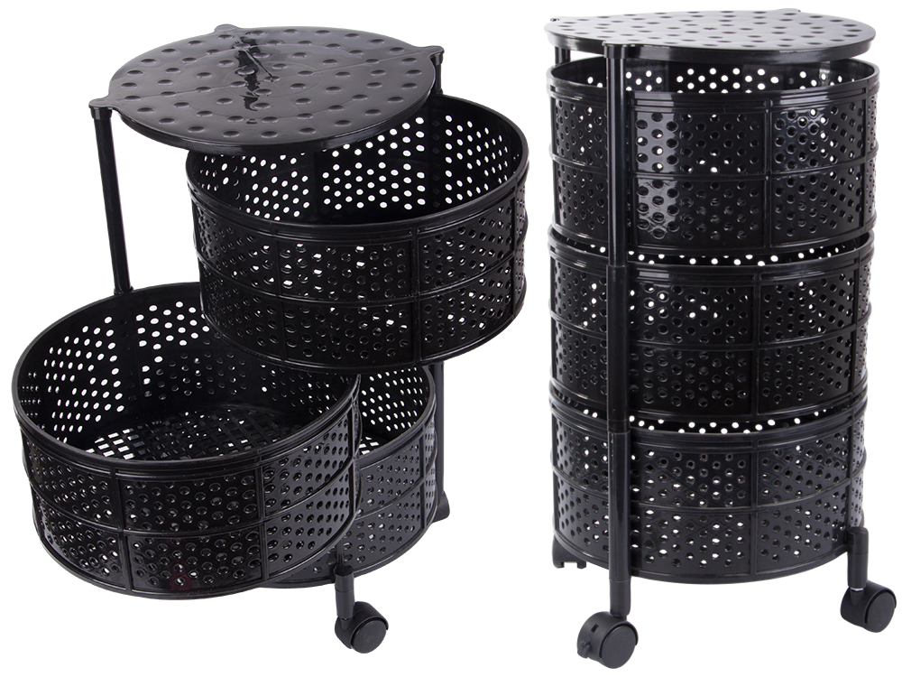 Virtuves plauktu skapis uz riteņiem, mobilais ratiņu galds, 3 līmeņu grozs