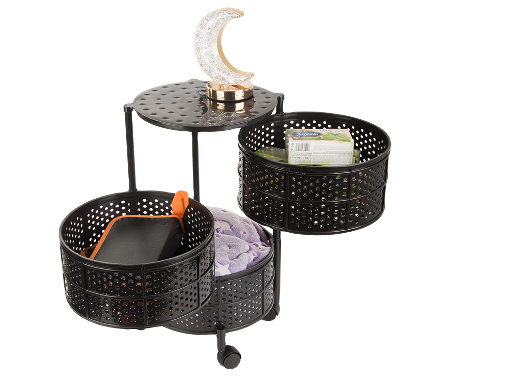 Virtuves plauktu skapis uz riteņiem, mobilais ratiņu galds, 3 līmeņu grozs