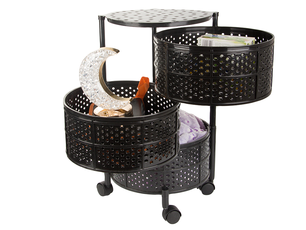 Virtuves plauktu skapis uz riteņiem, mobilais ratiņu galds, 3 līmeņu grozs