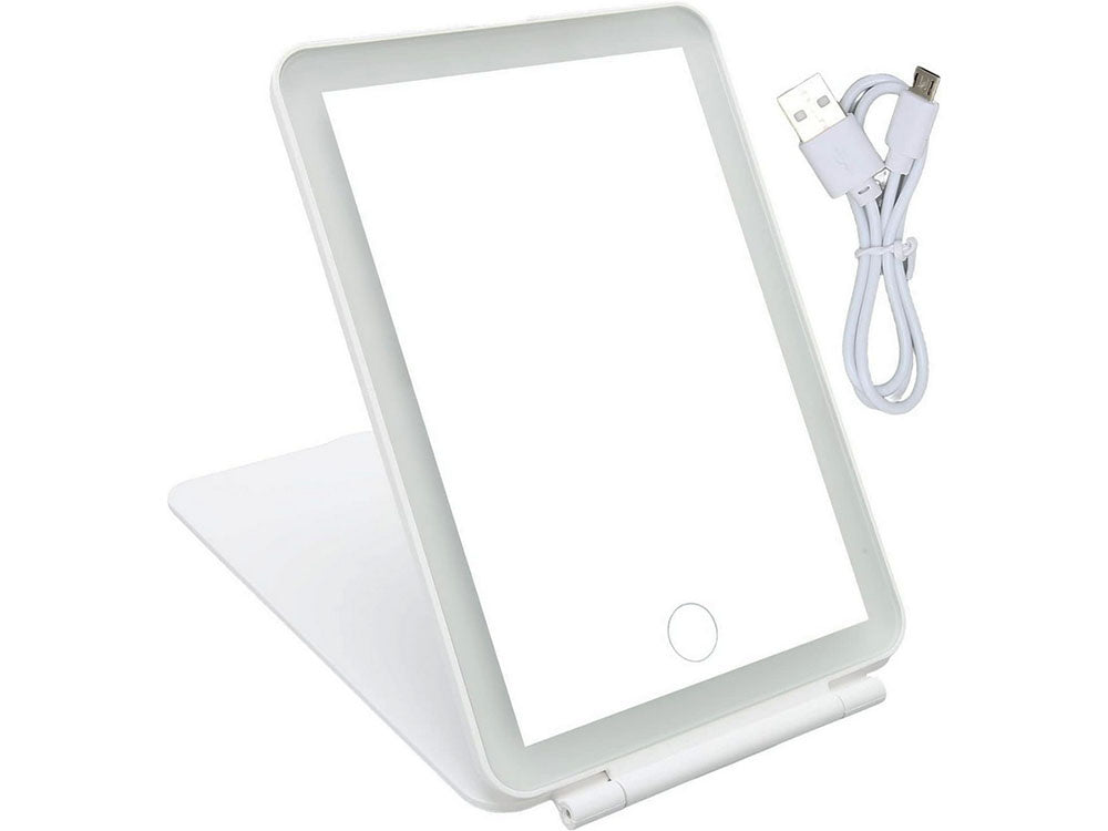 Gaismas diodes apgaismots grima spogulis, salokāms ceļojumu spogulis