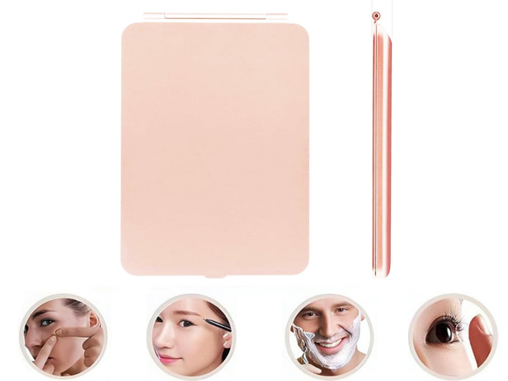 Gaismas diodes apgaismots grima spogulis, salokāms ceļojumu spogulis