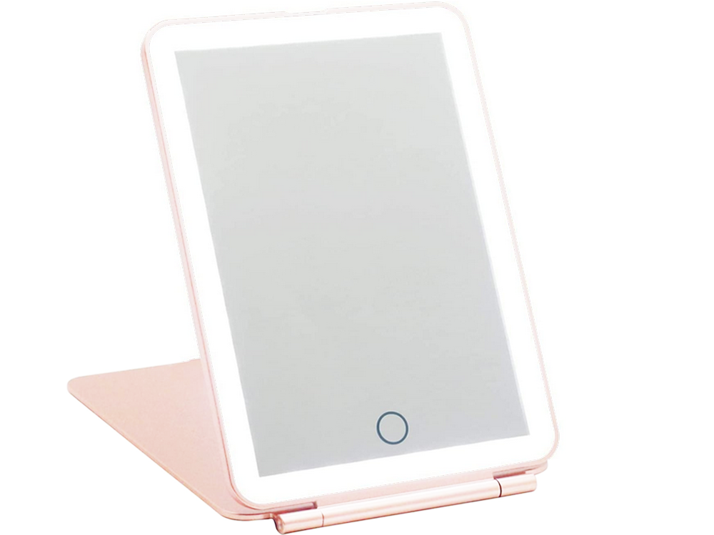 Gaismas diodes apgaismots grima spogulis, salokāms ceļojumu spogulis