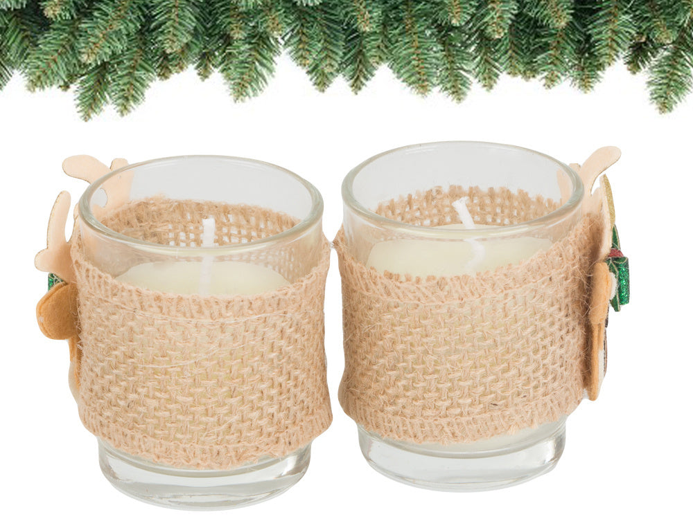 Aromātiskās sveces stikla sveču komplektā ar ziemeļbriežu Ziemassvētku motīviem, 2 gab.