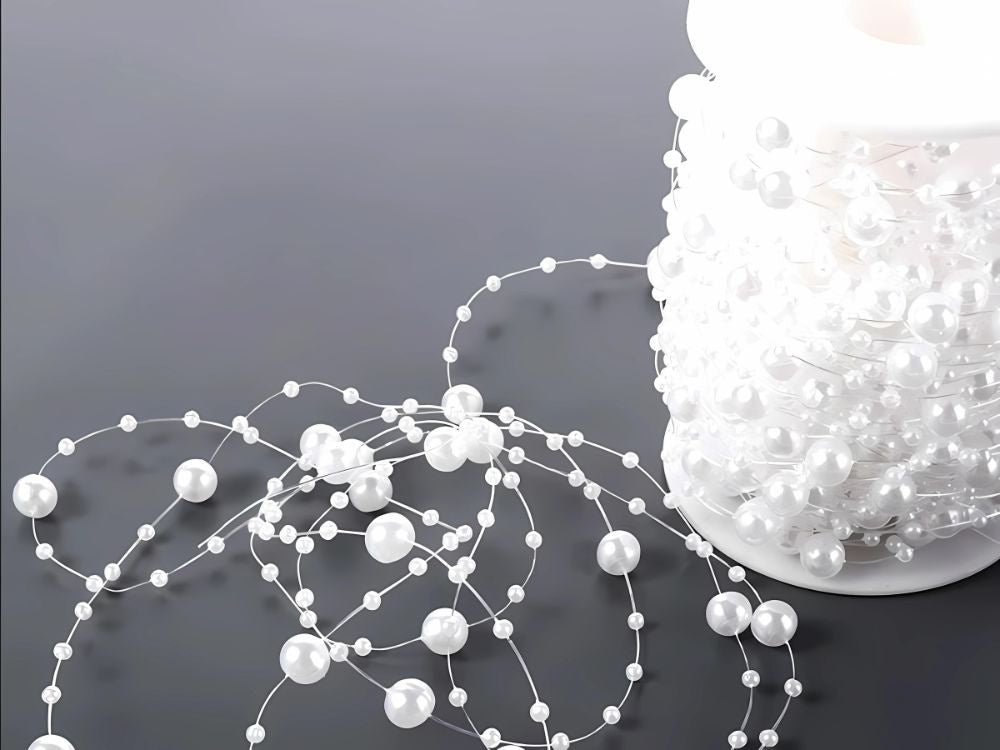 Pērļu baltas lustras pērles Ziemassvētku eglītes ķēdes krelles spole 10mm 5m