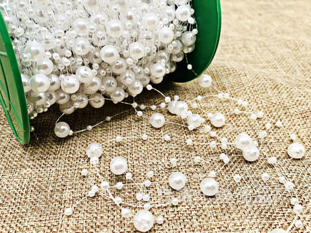 Pērļu baltas lustras pērles Ziemassvētku eglītes ķēdes krelles spole 10mm 5m