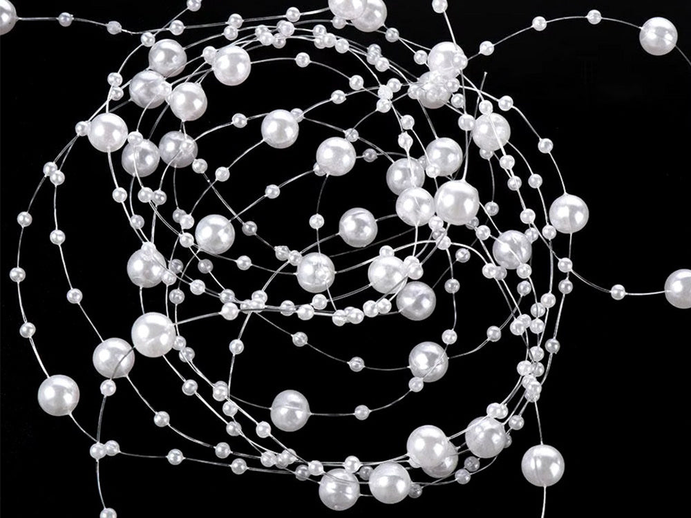 Pērļu baltas lustras pērles Ziemassvētku eglītes ķēdes krelles spole 10mm 5m