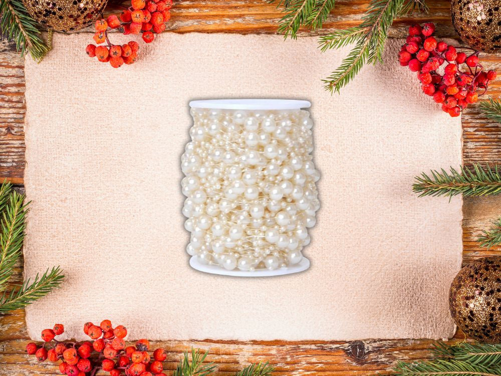 Pērļu baltas lustras pērles Ziemassvētku eglītes ķēdes krelles spole 10mm 5m