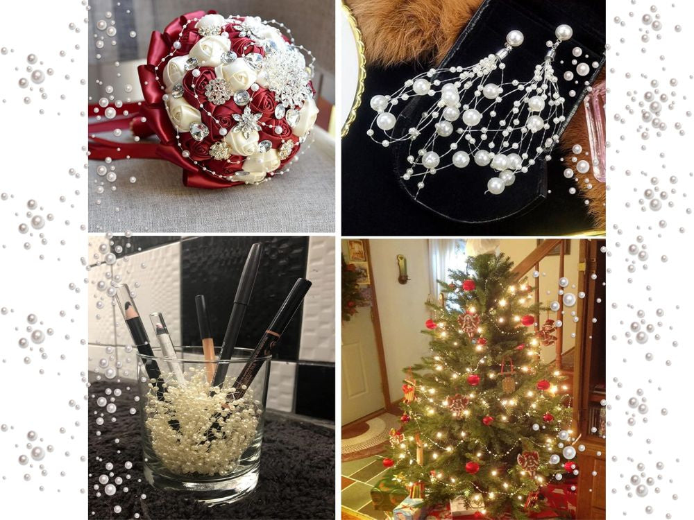 Pērļu baltas lustras pērles Ziemassvētku eglītes ķēdes krelles 8 mm spole 5 m