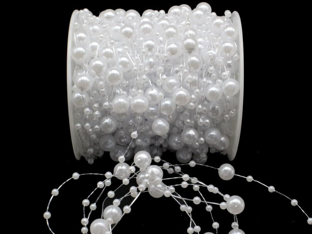 Pērļu baltas lustras pērles Ziemassvētku eglītes ķēdes krelles 8 mm spole 5 m