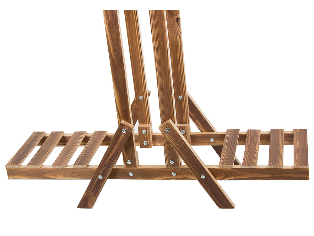 Trīspakāpju puķu podu statīvs koka puķu podiem