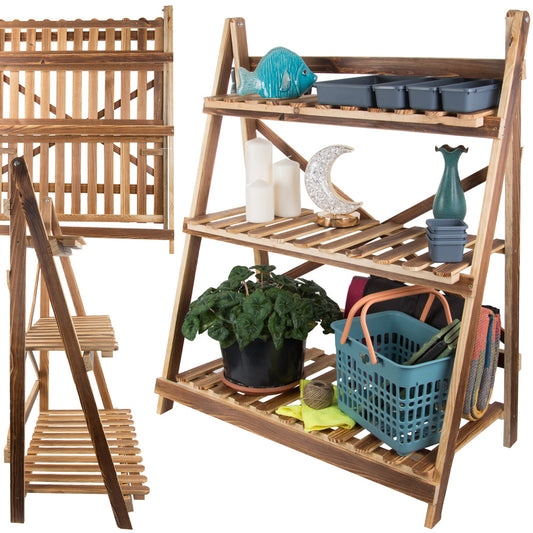 Augsta stāvoša koka puķu dobe ar 3 līmeņiem, grāmatu plaukts