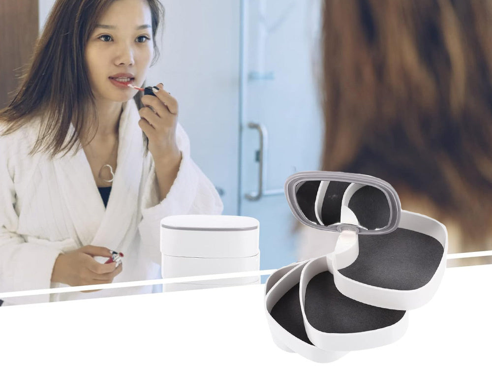 kosmētikas organizators rotaslietu maciņš ar spoguli, 4 līmeņi