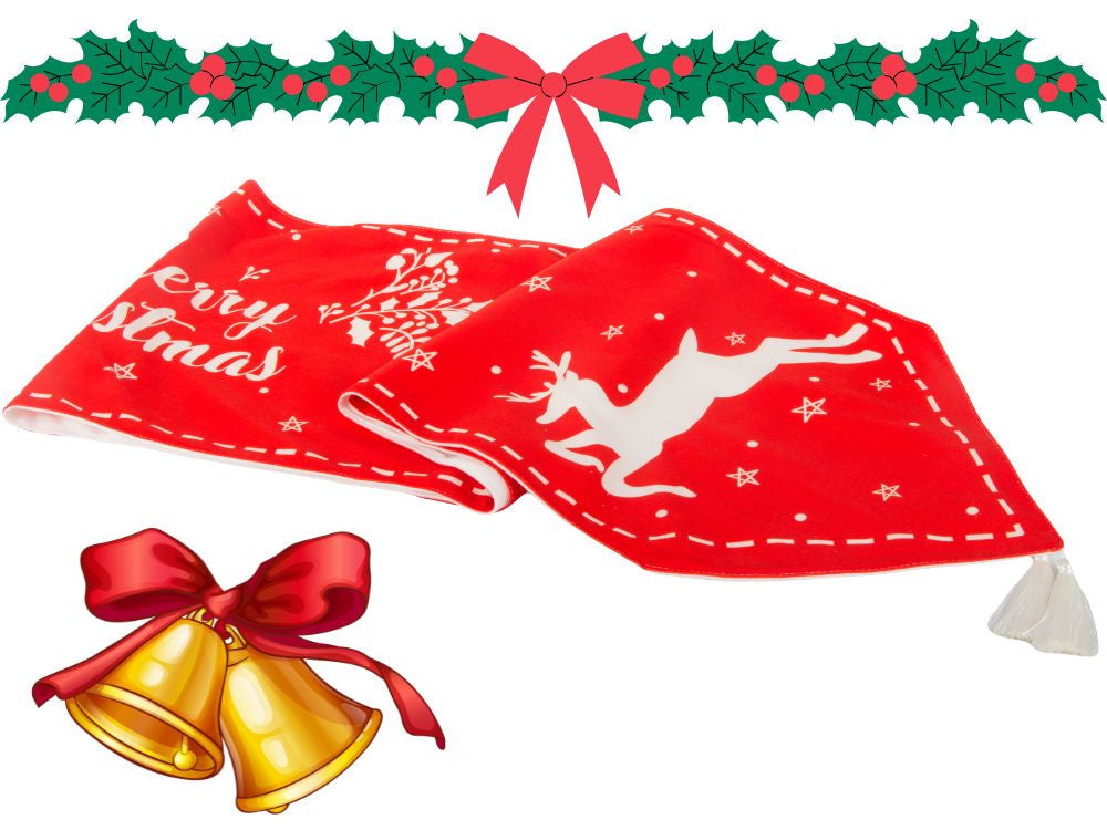 Ziemassvētku galda celiņš ar Ziemassvētku ziemeļbriedi 205x35cm