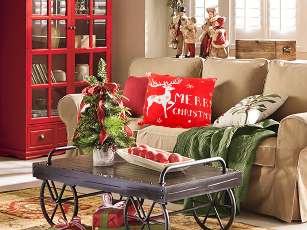 Ziemassvētku spilvena pārvalks 45x45 Ziemassvētkiem, ziemeļbriedis, sarkans