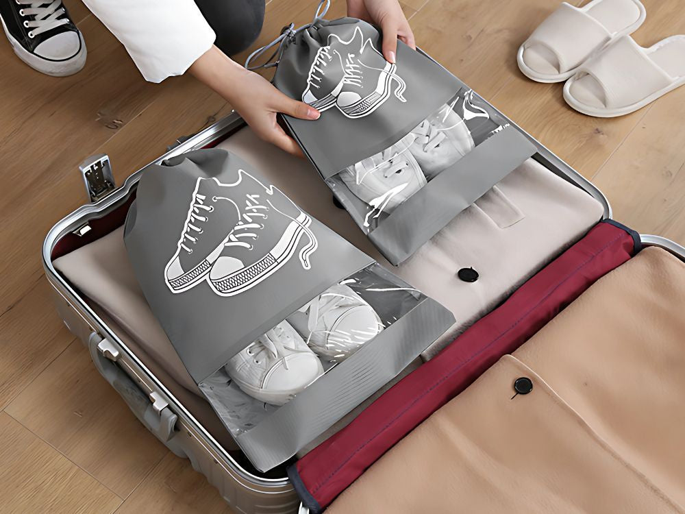 Apavu soma, apģērbu uzglabāšanas soma, ceļojumu soma ar aukliņu, pelēka