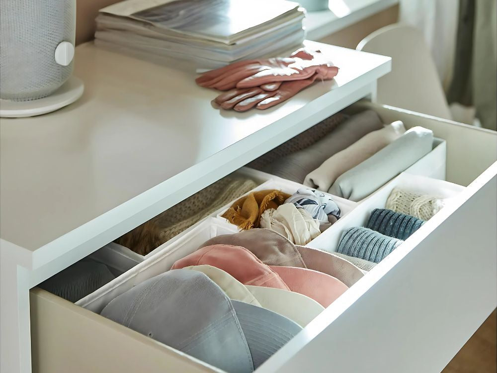 Tekstila organizators lina drēbēm un apaviem, atvilktne, balta