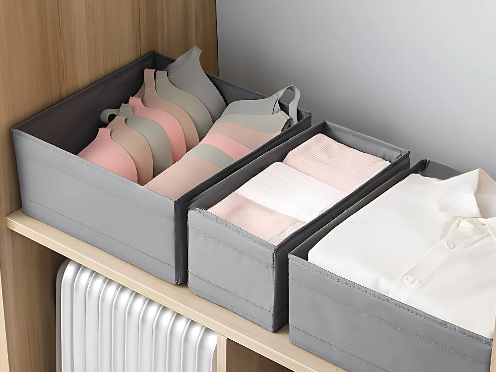 Tekstila organizators drēbēm, apavu kaste ar atvilktni pelēka