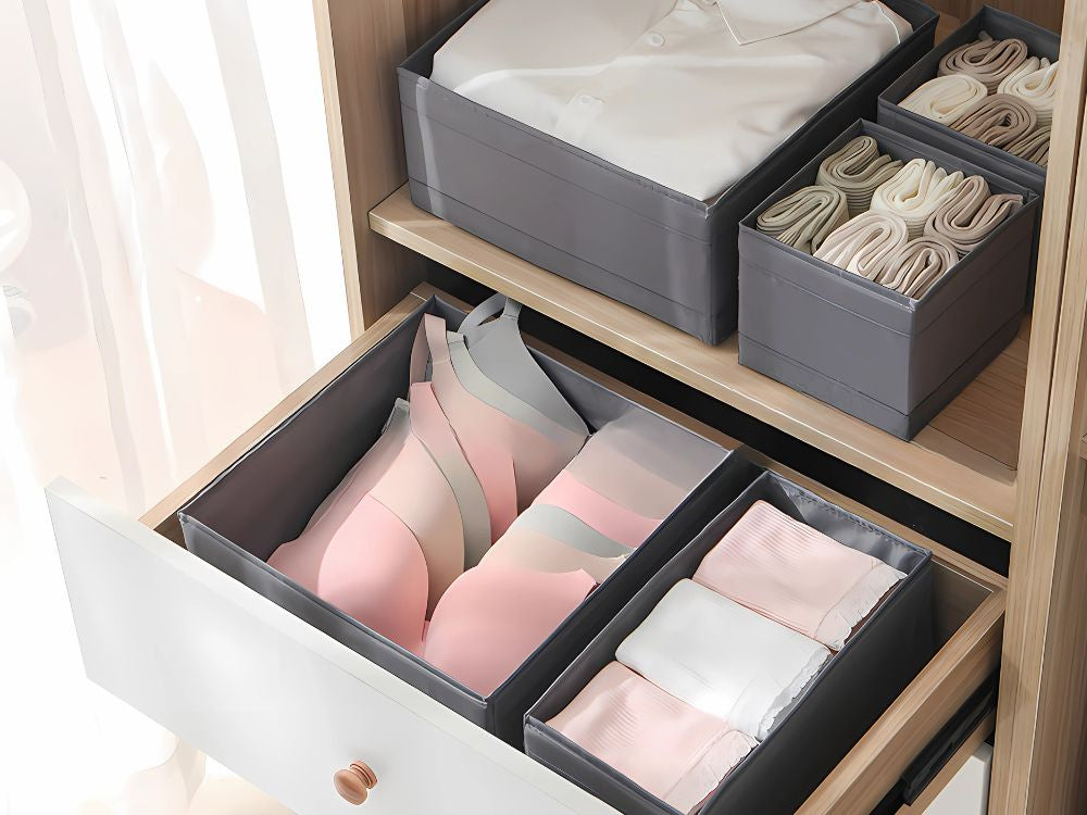 Tekstila organizators drēbēm, apavu kaste ar atvilktni pelēka