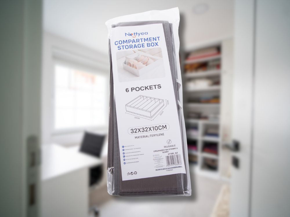 Krūštura organizators ar 6 nodalījumiem skapja atvilktnei, pelēks