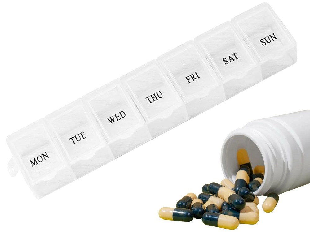 Medikamentu konteiners nedēļas medikamentu kasešu uztura bagātinātāju organizators 7 dienām