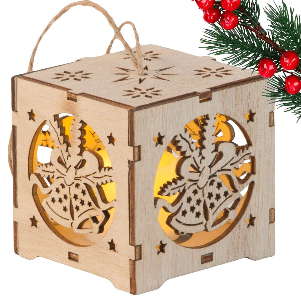 Koka piekaramā laterna Ziemassvētku eglītes apgaismojums Ziemassvētku rotājums zvaniņi