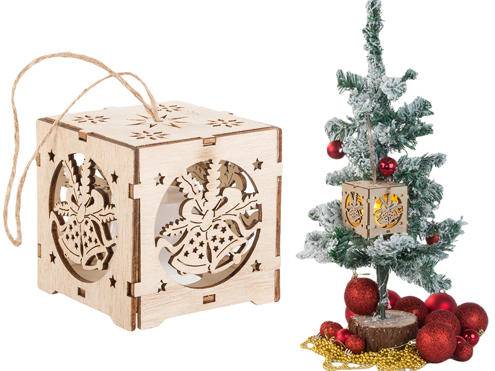 Koka piekaramā laterna Ziemassvētku eglītes apgaismojums Ziemassvētku rotājums zvaniņi