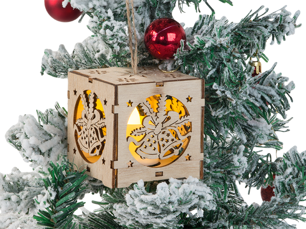 Koka piekaramā laterna Ziemassvētku eglītes apgaismojums Ziemassvētku rotājums zvaniņi