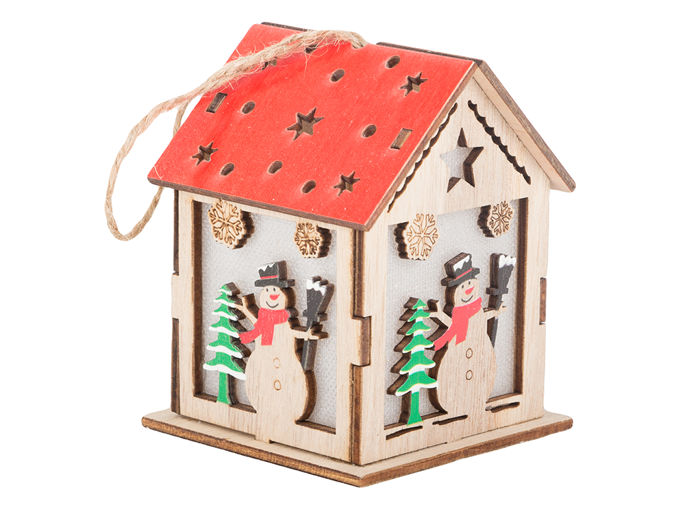 Koka piekaramā laterna Ziemassvētku eglītes apgaismojuma Ziemassvētku rotājums sniegavīrs