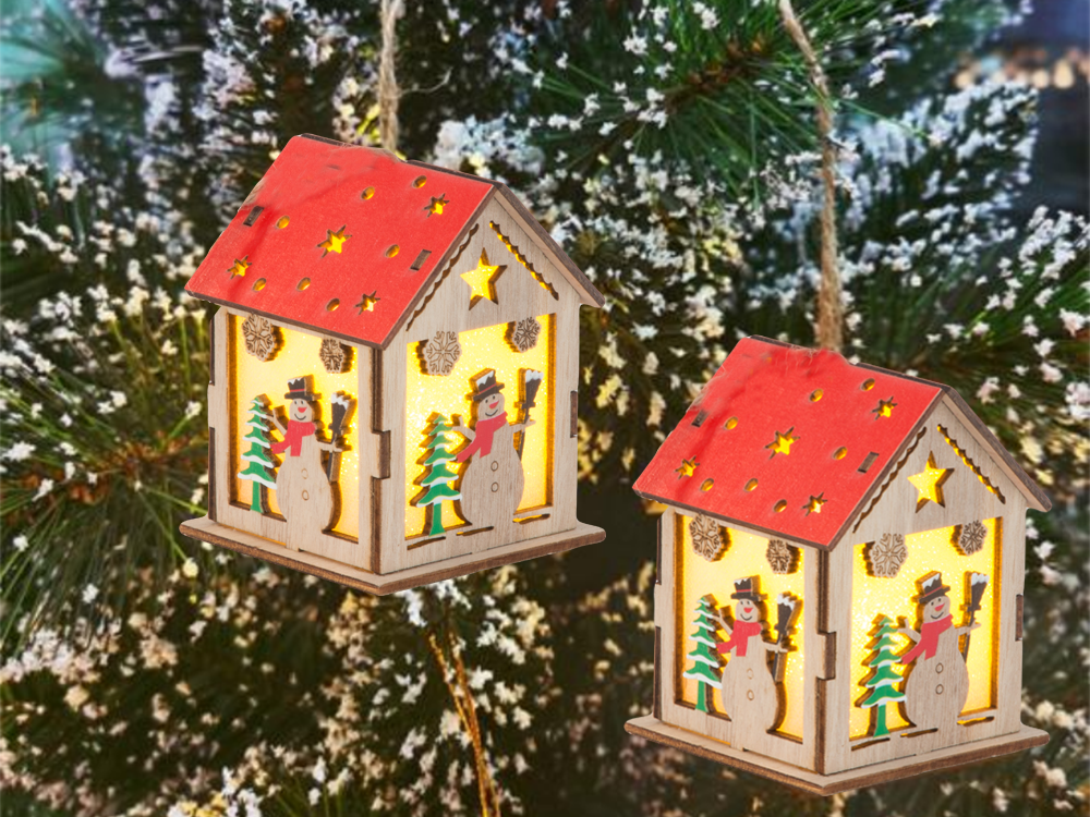 Koka piekaramā laterna Ziemassvētku eglītes apgaismojuma Ziemassvētku rotājums sniegavīrs