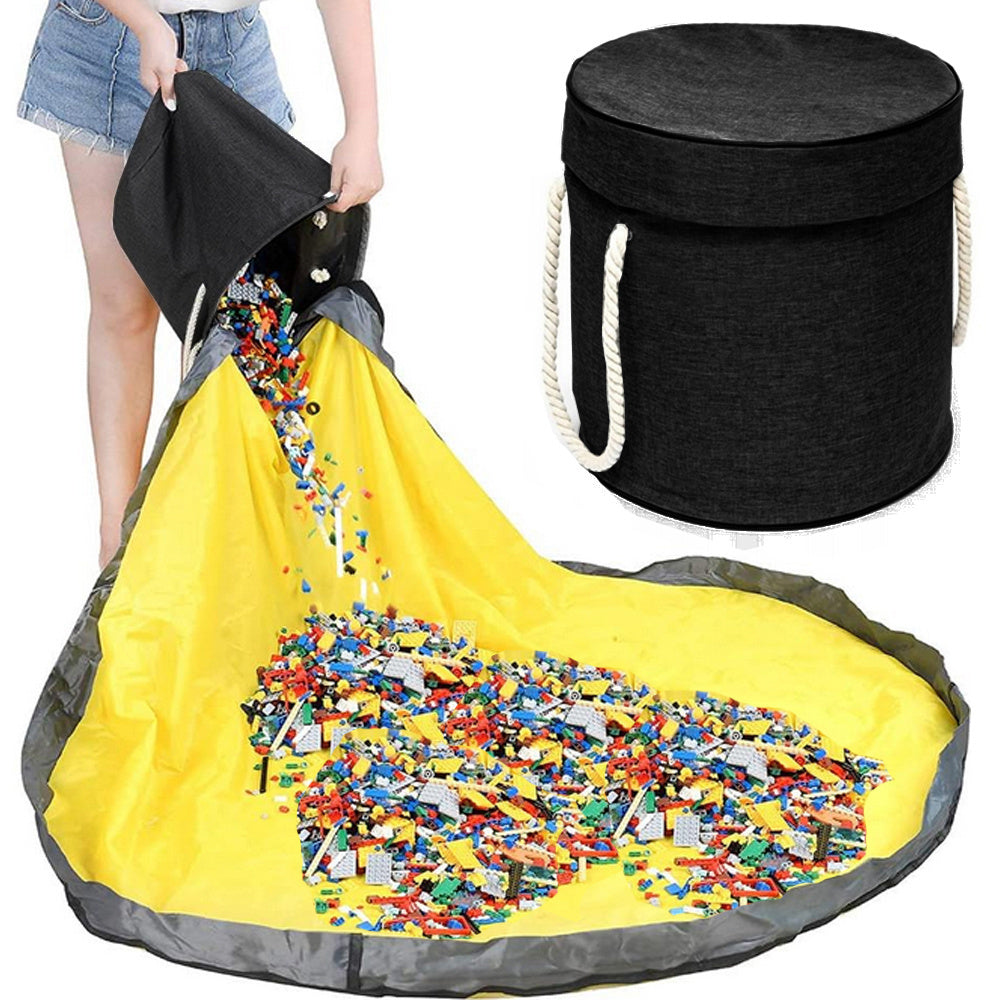 Rotaļu atkritumu klucīši ar paklājiņa organizatora maisiņu, rotaļu atkritumu tvertne ar vāka rokturiem