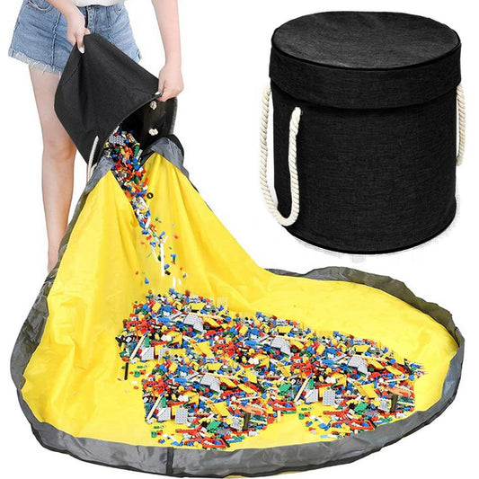 Rotaļu atkritumu klucīši ar paklājiņa organizatora maisiņu, rotaļu atkritumu tvertne ar vāka rokturiem