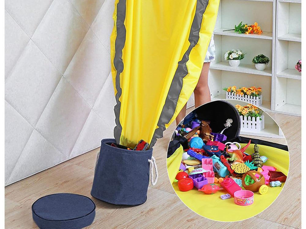 Rotaļu atkritumu klucīši ar paklājiņa organizatora maisiņu, rotaļu atkritumu tvertne ar vāka rokturiem