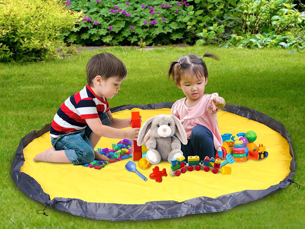 Rotaļu atkritumu klucīši ar paklājiņa organizatora maisiņu, rotaļu atkritumu tvertne ar vāka rokturiem