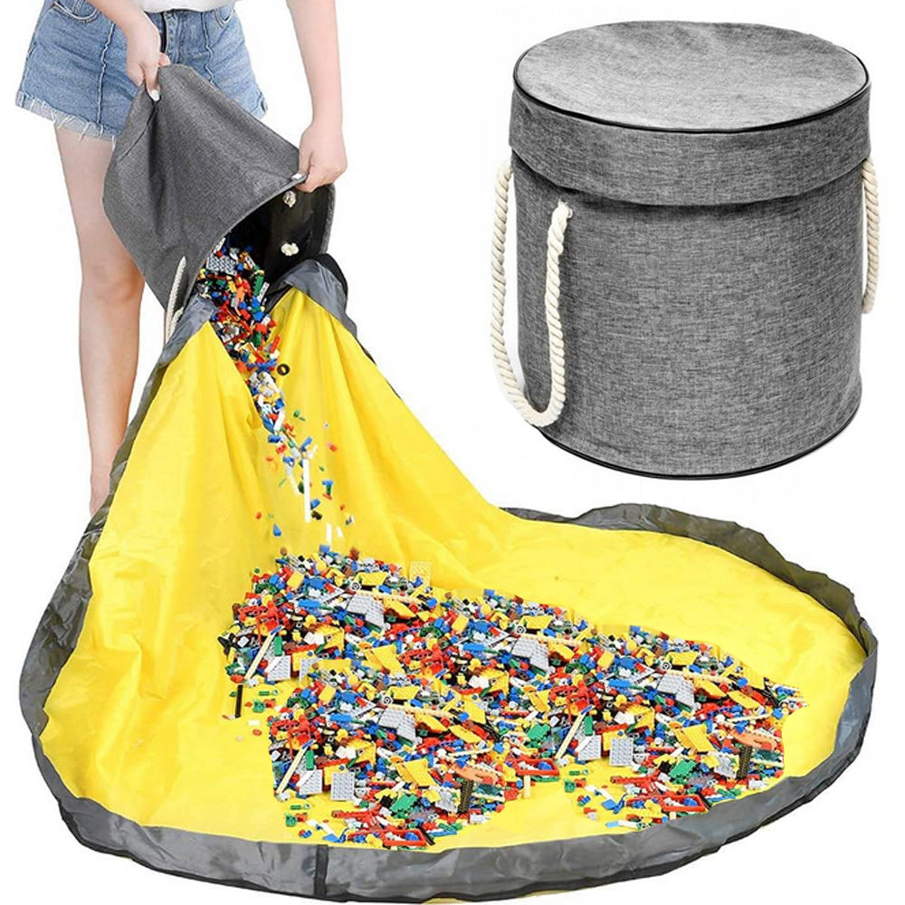 Rotaļu atkritumu klucīši ar paklājiņa organizatora maisiņu, rotaļu atkritumu tvertne ar vāka rokturiem