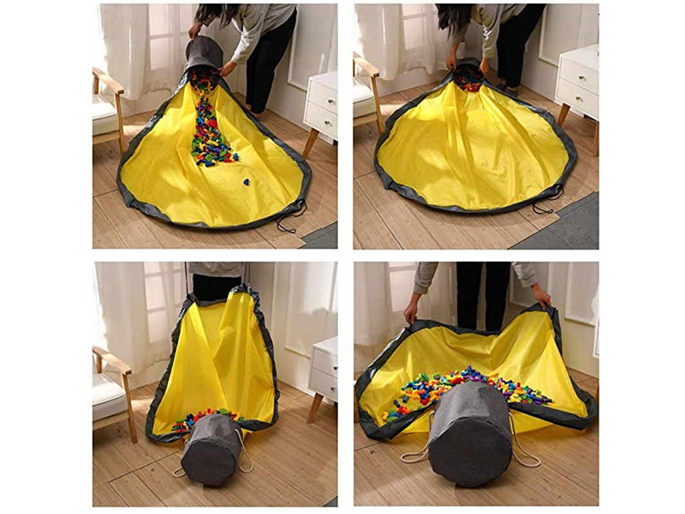 Rotaļu atkritumu klucīši ar paklājiņa organizatora maisiņu, rotaļu atkritumu tvertne ar vāka rokturiem