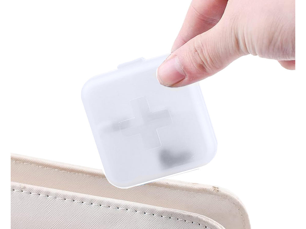 Zāļu kastītes iepakojums, uztura bagātinātāji, tabletes, ceļojumi, 4 nodalījumi