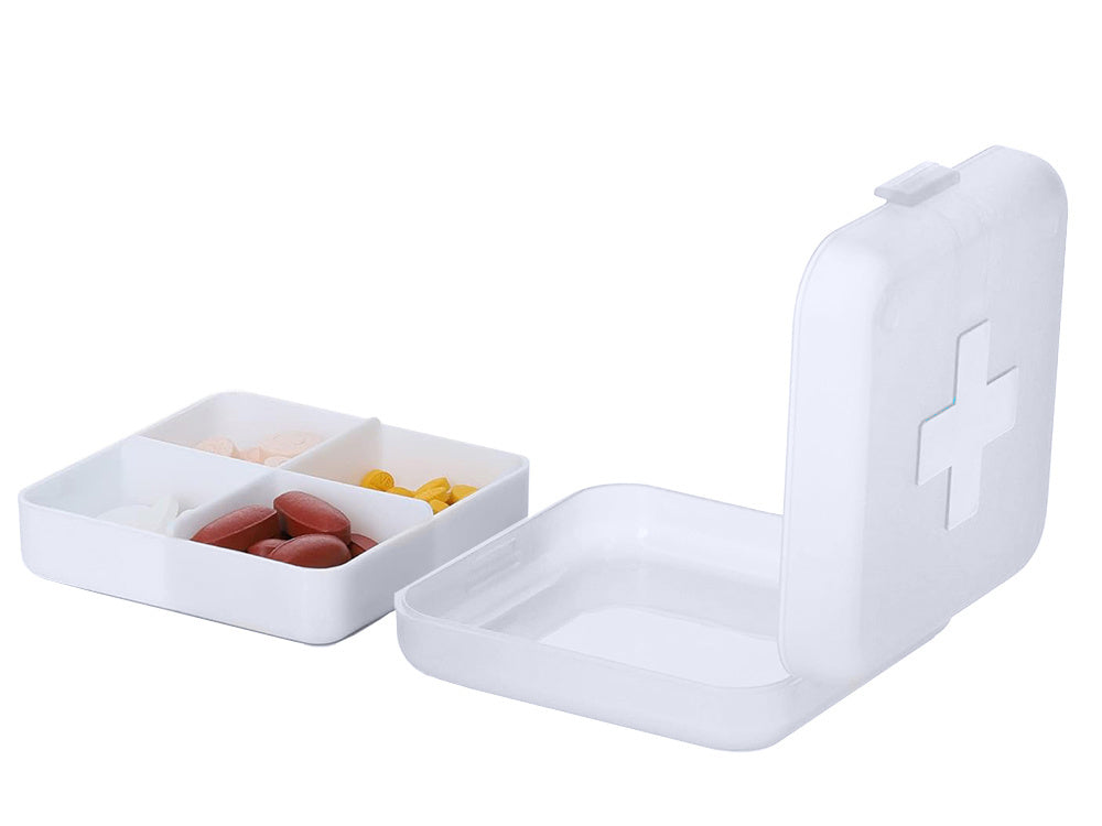 Zāļu kastītes iepakojums, uztura bagātinātāji, tabletes, ceļojumi, 4 nodalījumi