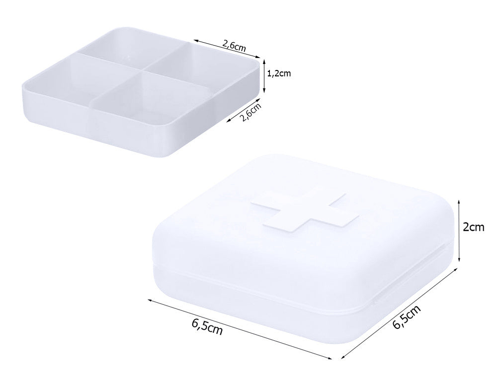 Zāļu kastītes iepakojums, uztura bagātinātāji, tabletes, ceļojumi, 4 nodalījumi