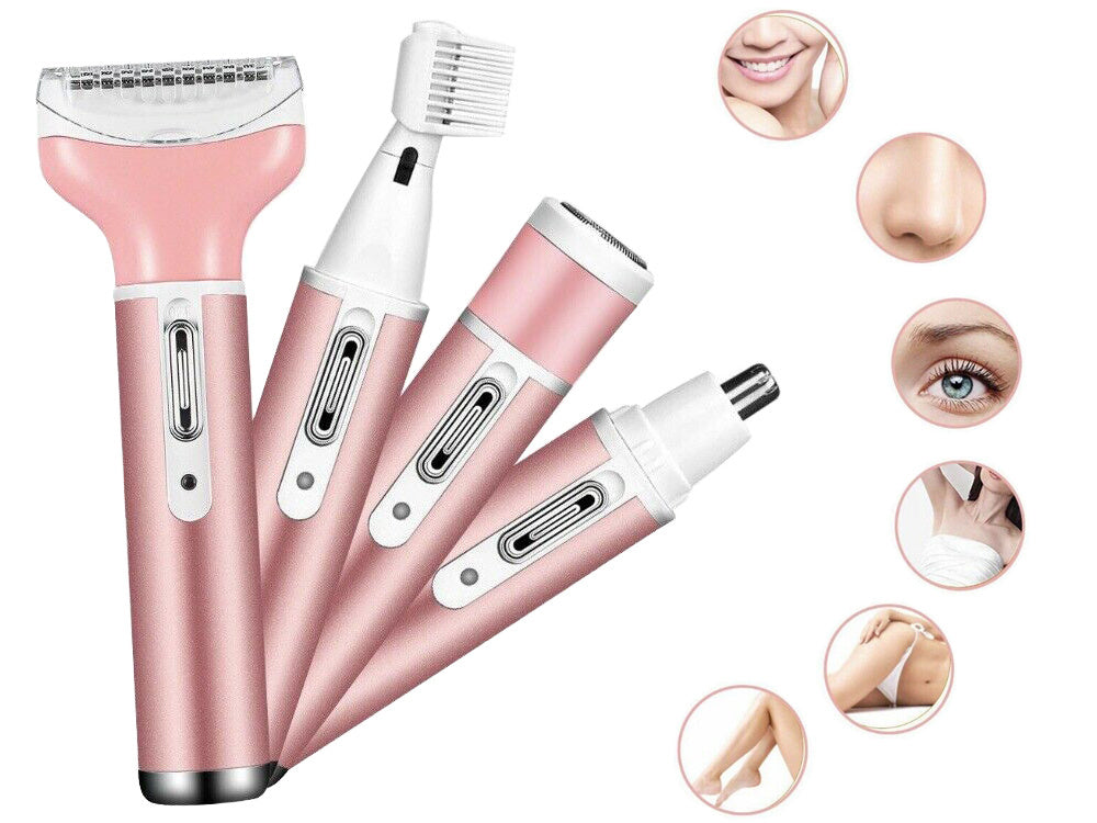 Depilators sieviešu ķermeņa skuveklis kāju trimmeris 4in1 maināmi uzgaļi USB