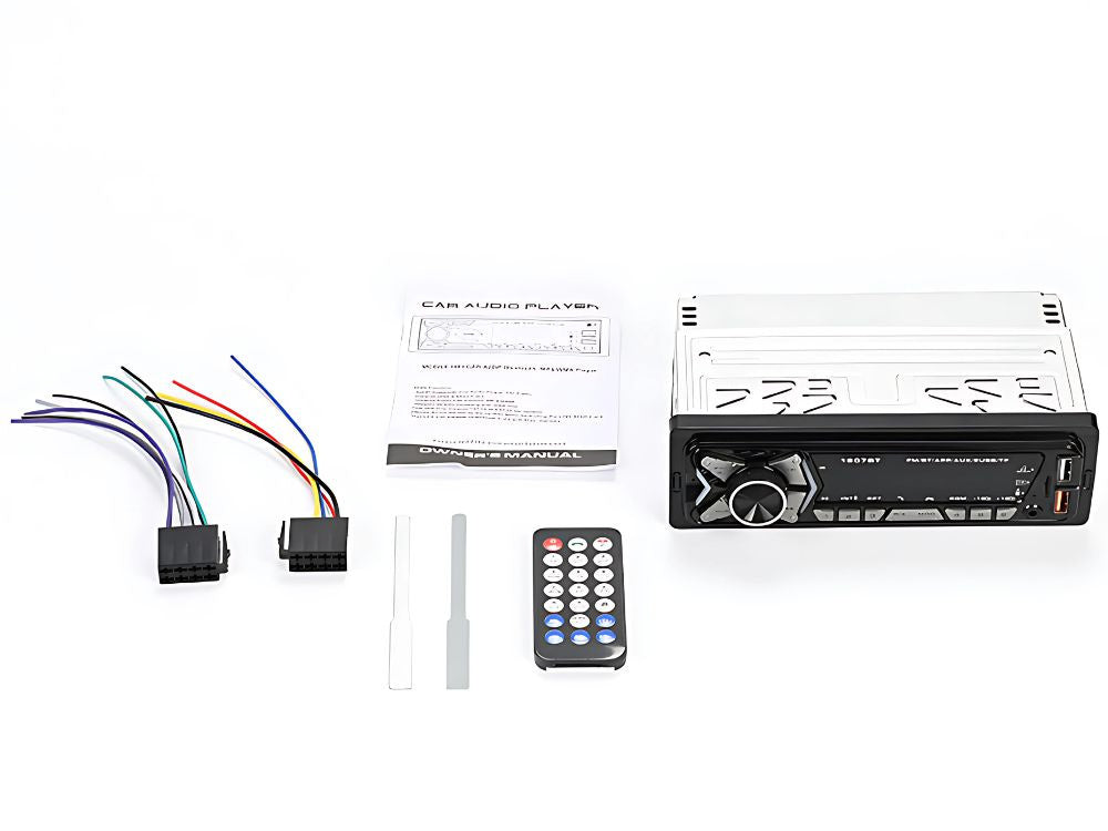 Auto radio Bluetooth USB Aux SD 1 DIN skaļruņa tālvadības pults