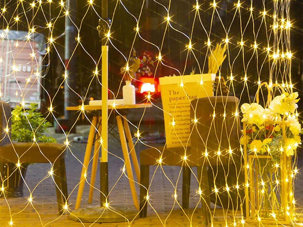 Gaismas aizkars ar 100 LED Ziemassvētku gaismiņām, balts, silti balts, 1x2m