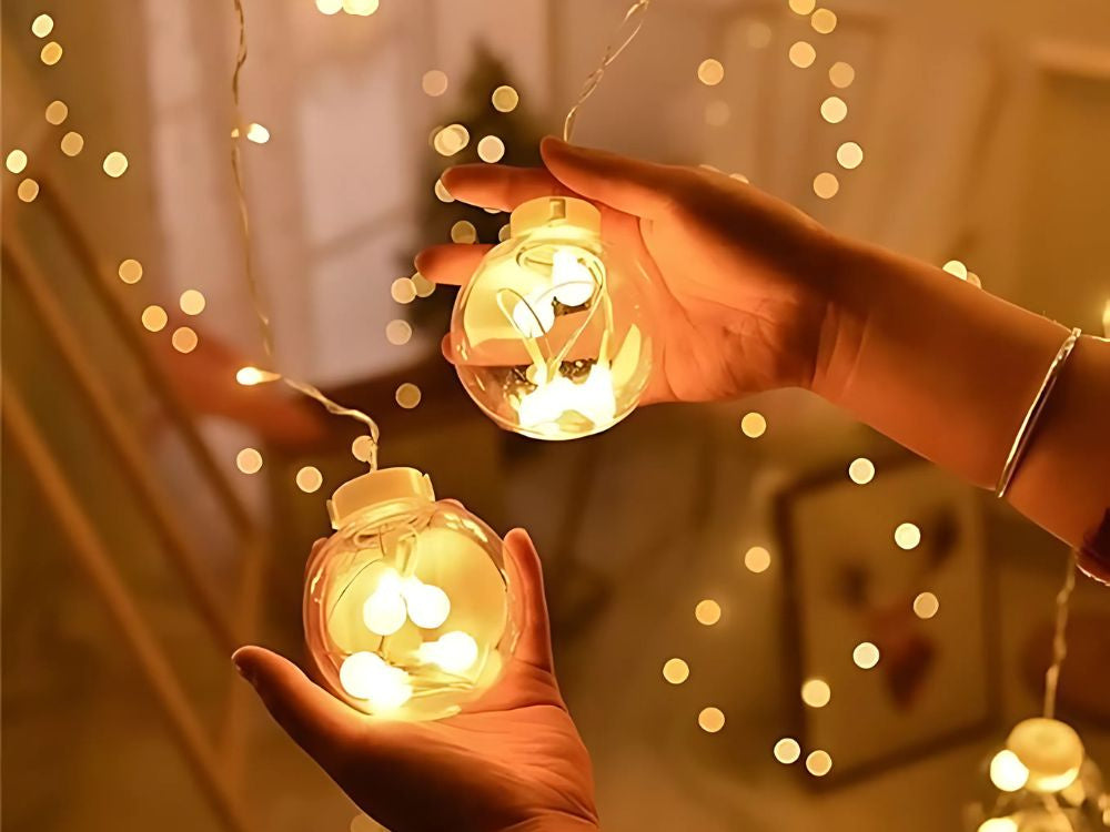 Gaismas aizkars, svētku vītne, bumba, dekorācija, 138 LED, siltas krāsas, IP44