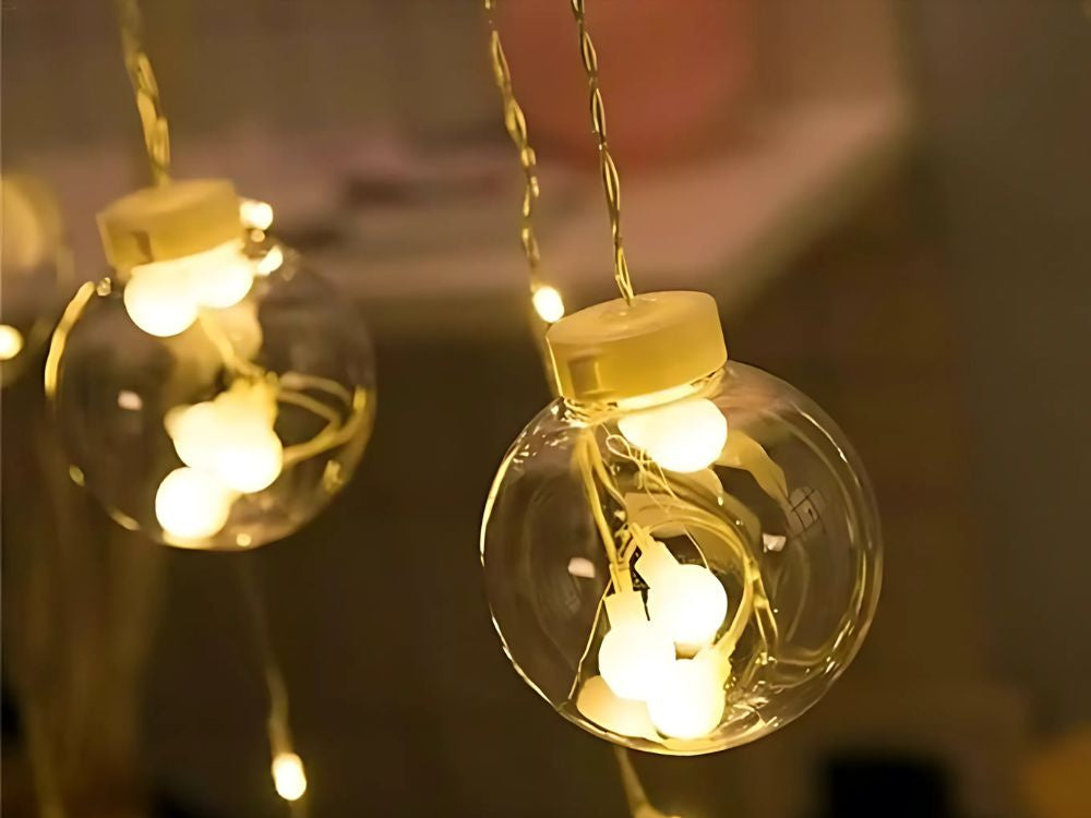 Gaismas aizkars, svētku vītne, bumba, dekorācija, 138 LED, siltas krāsas, IP44