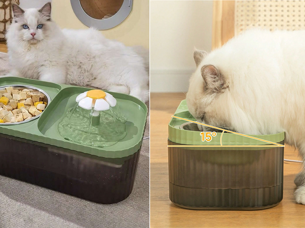 Automātiska kaķu dzirdinātava suņu ūdens strūklaka ar filtru un barības bļodu