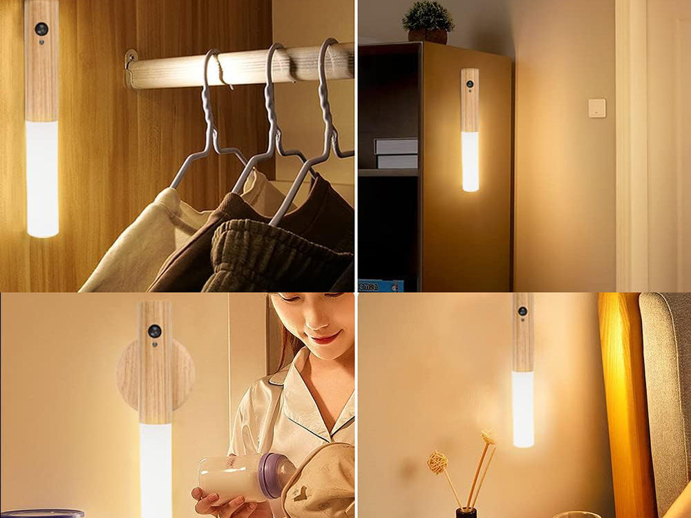 LED lampa ar siltu sienas lampu un kustību detektoru, pie sienas stiprināmu magnētu