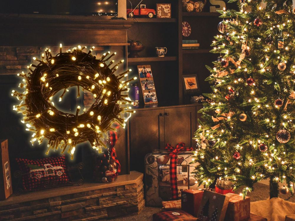 Ziemassvētku eglītes lampiņas iekštelpām, baltas, siltas, 500 LED gaismas, 7 programmas