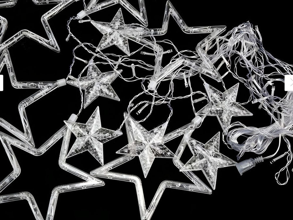 Zvaigžņu vītnes gaismas aizkars 138 LED āra siltā krāsā