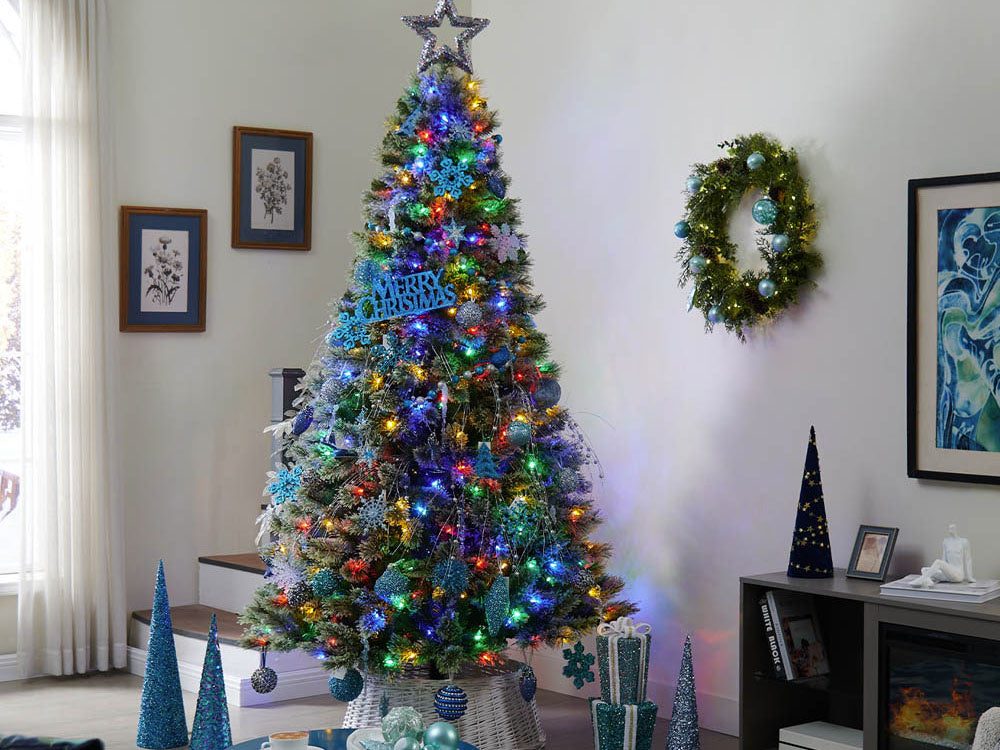 Daudzkrāsainas Ziemassvētku eglītes lampiņas iekštelpām ar 300 LED apgaismojumu, 8 programmām