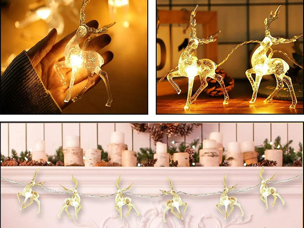 Ziemassvētku lampiņu virtene ziemeļbriežiem, 10 gaismas diodes ar mirdzumiem Ziemassvētku eglītei